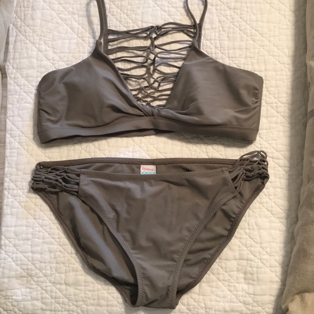 Raisins Swimsuit Grey with Lattice Back - Large